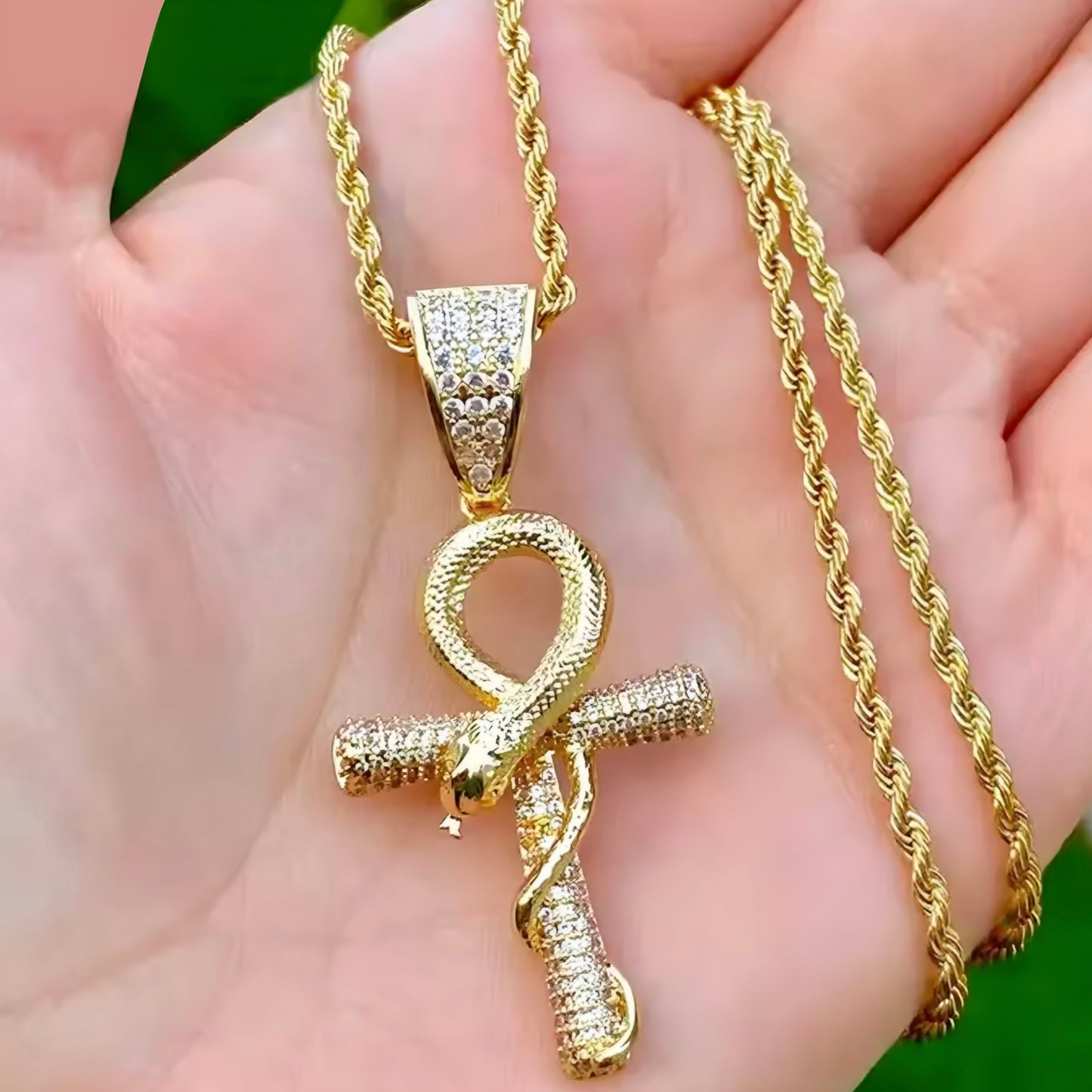 PENDENTE CROCE SNAKE - ORO 18 CARATI